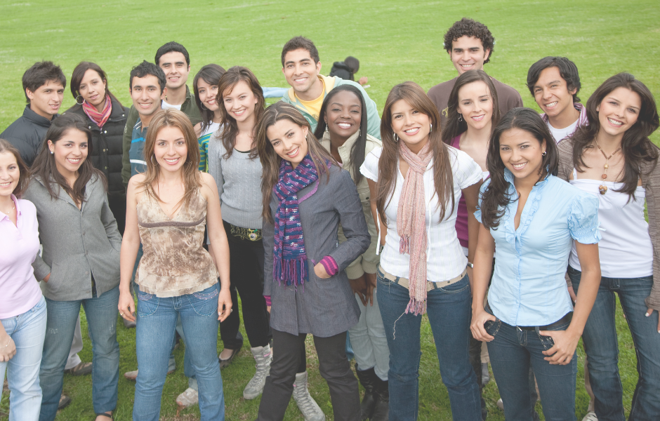 Happy community of young people in a community